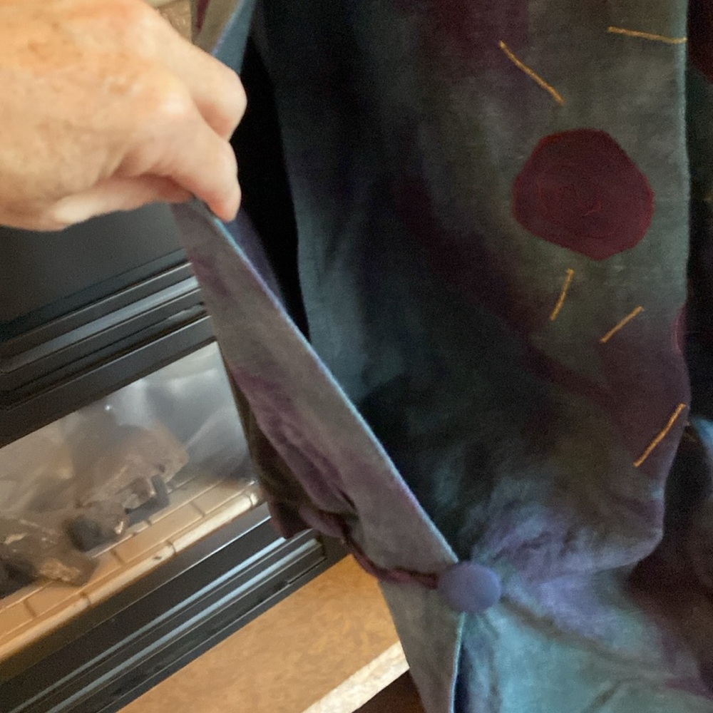 ARTISAN ANNA CARLSON amazing linen appliqué embroidered jacket!! Size M oversize - Picture 7 of 15